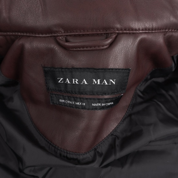Zara Man Jacket Coat Faux Leather Puffer Brown NWT - Picture 6 of 7